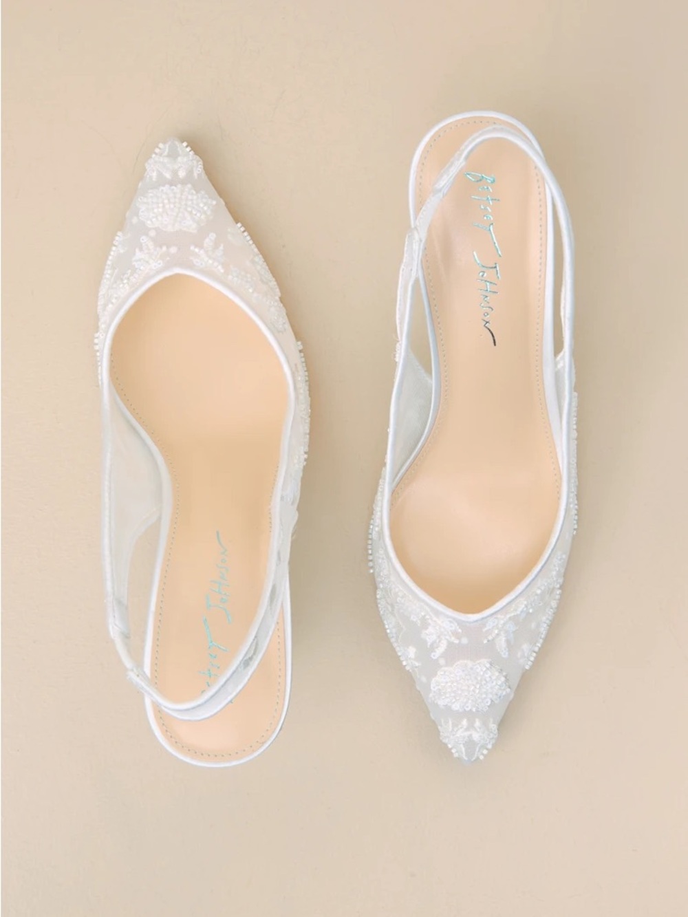 BETSEY JOHNSON SLINGBACK COSMO IVORY BEADED EMBROIDERED PUMPS 8 - Picture 4 of 9